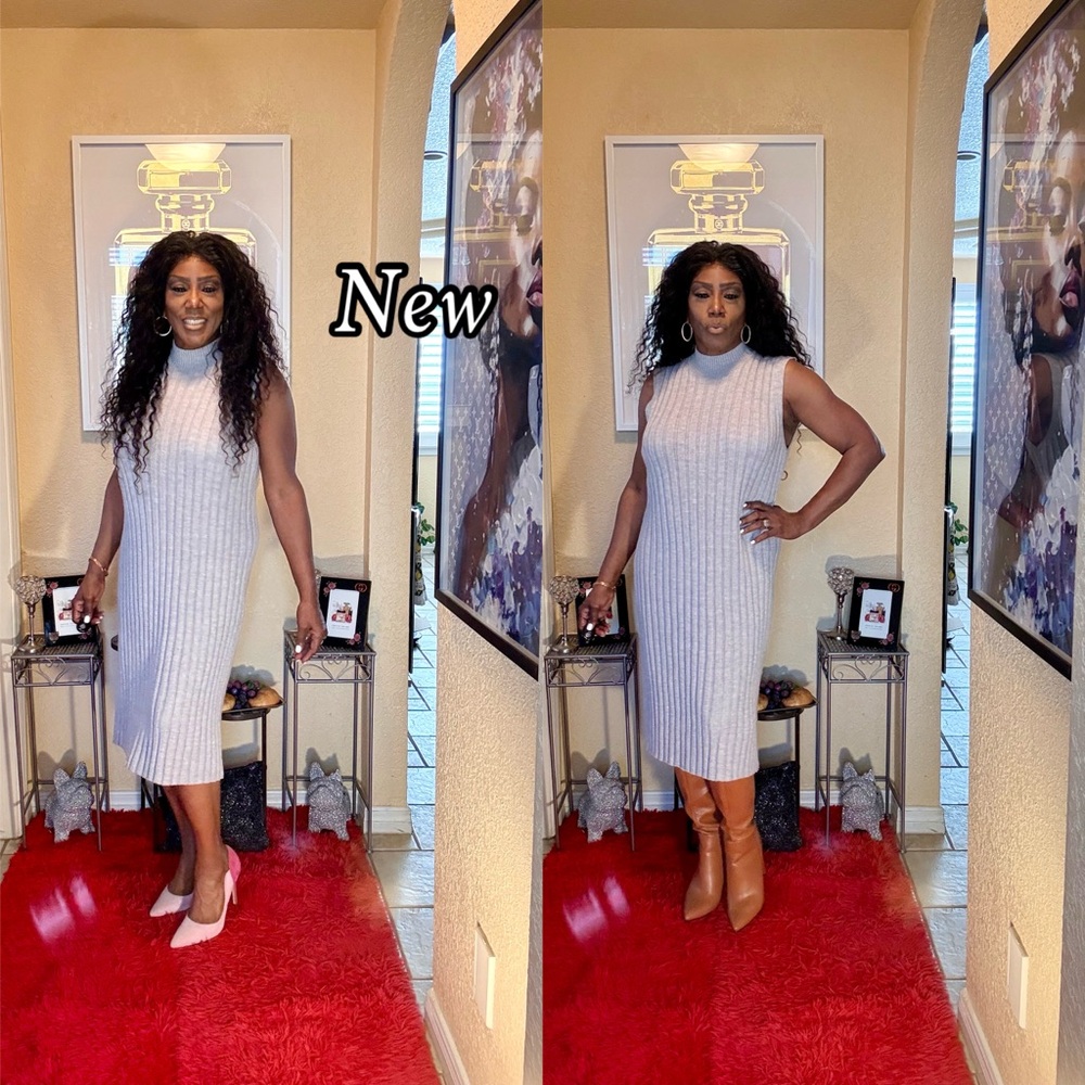 Elegant Sleeveless Knit Dress in Gray